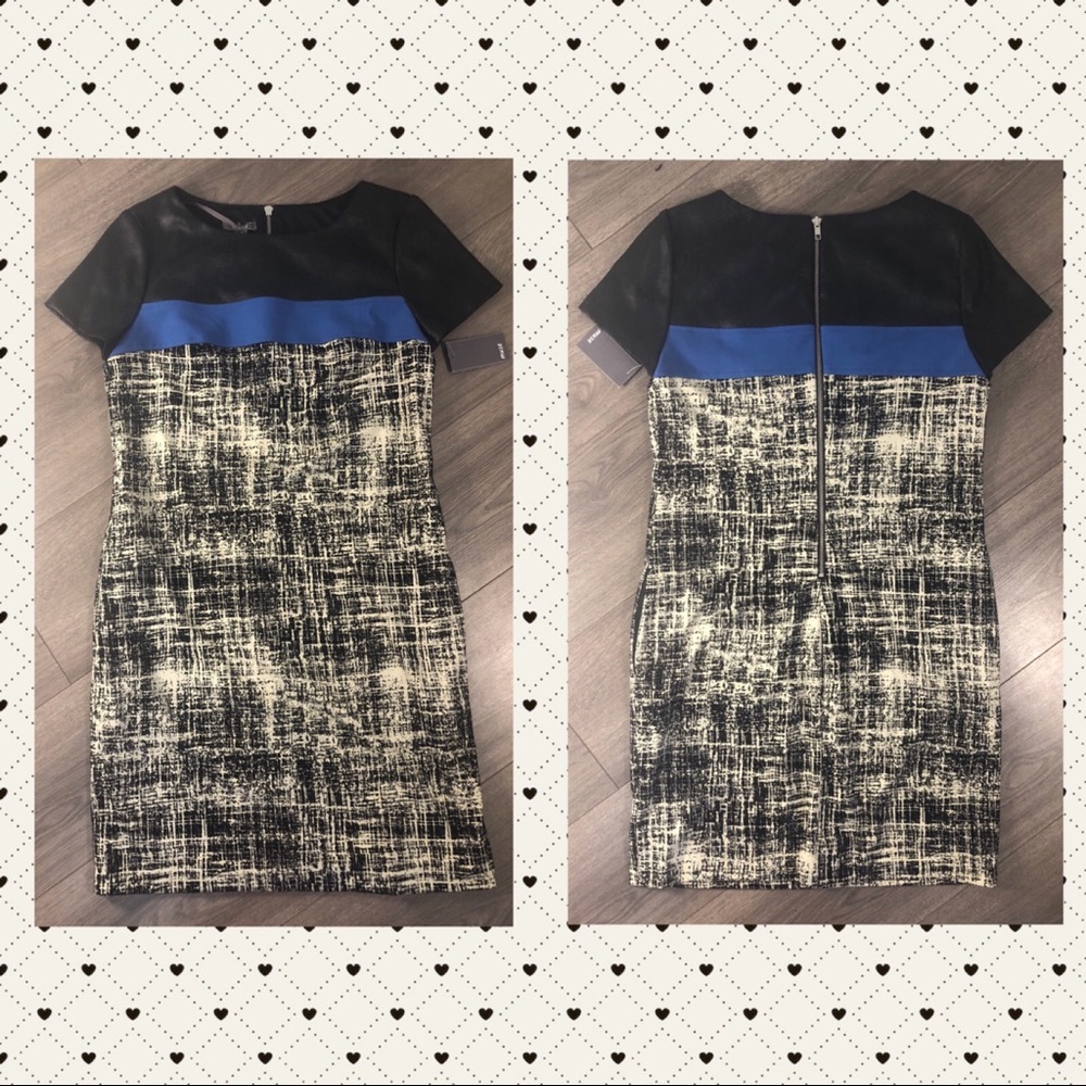 MUSE FAUX BLK LEATHER TEXTURED PRINT DRESS SIZE 8